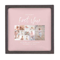 Babies first year photo collage script pink gift box