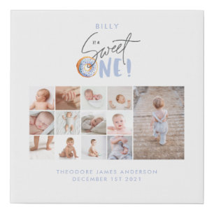 Babies first year photo collage script sweet one  faux canvas print