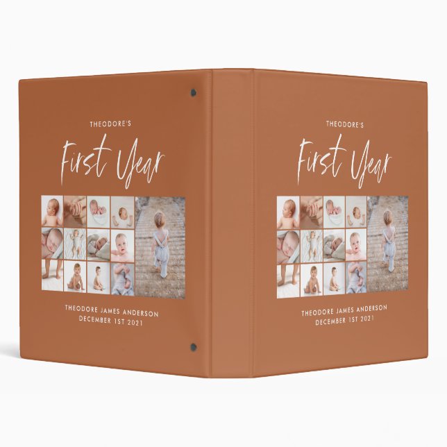 Babies first year photo collage script terracotta 3 ring binder (Background)