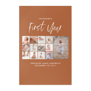 Babies first year photo collage script terracotta acrylic print