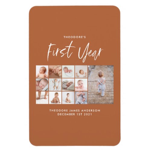 Babies first year photo collage script terracotta magnet