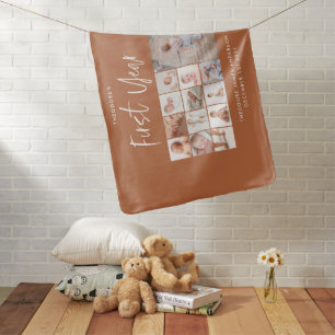 Babies first year photo collage script terracotte baby blanket