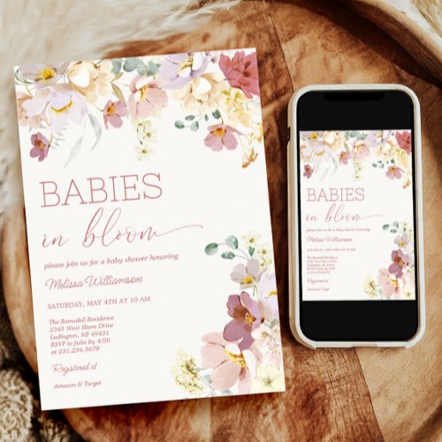 Babies in Bloom Boho Floral Twins Baby Shower Invitation