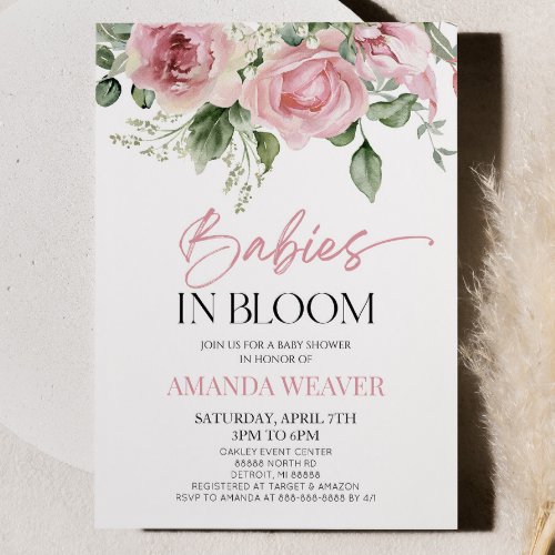 Babies In Bloom Pink Floral Multiples Baby Shower Invitation