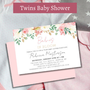 Babies In Bloom Pink Floral Twin Girls Baby Shower Invitation