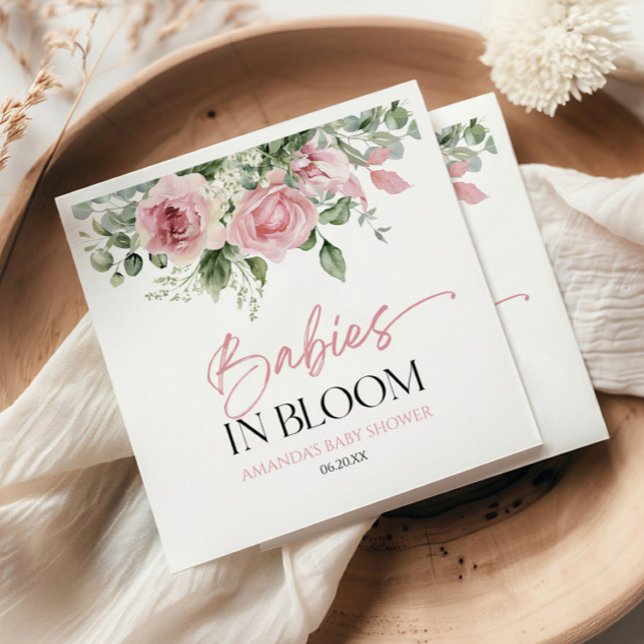 Babies In Bloom Pink Rose Floral Twins Baby Shower Napkins (Creator Uploaded)
