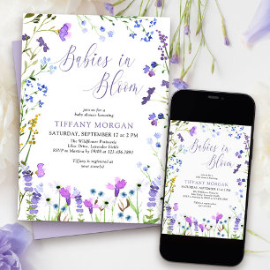 Babies in Bloom Purple Wildflower Twin Baby Shower Invitation