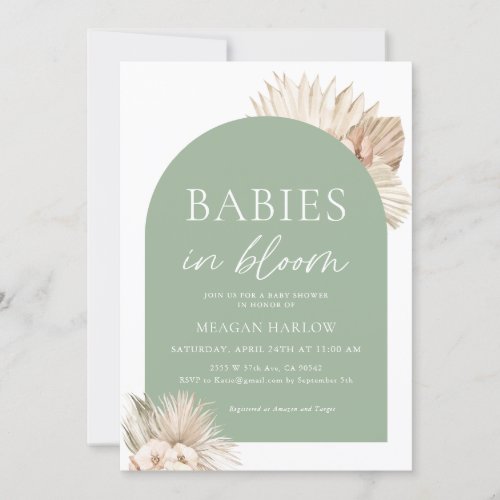 Babies In Bloom Sage Green Twins Baby Shower Invitation