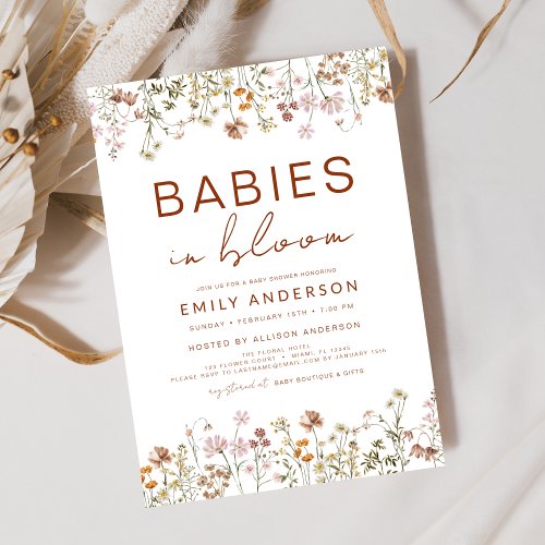 Wildflower Floral or wildflower baby shower invitation