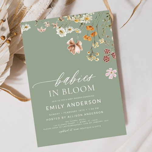 Wildflower Floral or wildflower baby shower invitation