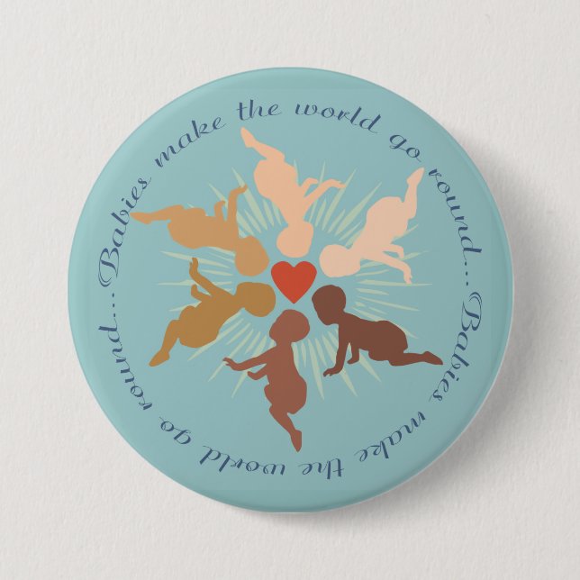 Babies Mandala on Robin's Egg Blue Pinback Button (Front)