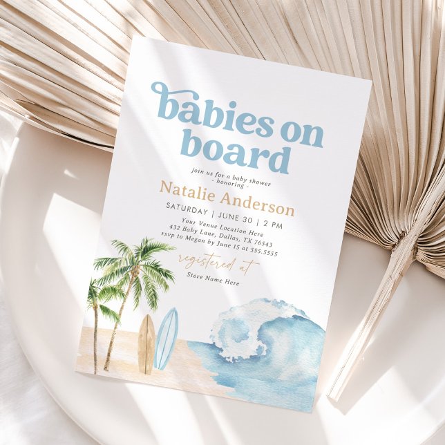 Babies on Board Beach Surf Twin Baby Shower Invitation (Creator Uploaded)