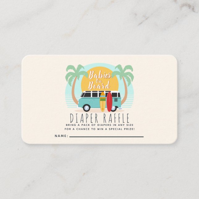 Babies on Board Van Gender-Neutral Diaper Raffle Business Card (Front)
