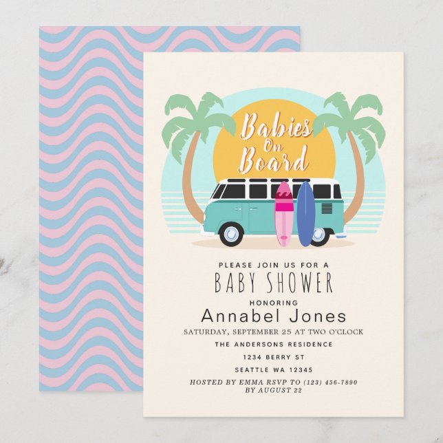 Babies on Board Van Twins Baby Shower  Invitation (Front/Back)
