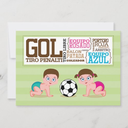 Babies Playing Soccer Gender Reveal Invitation