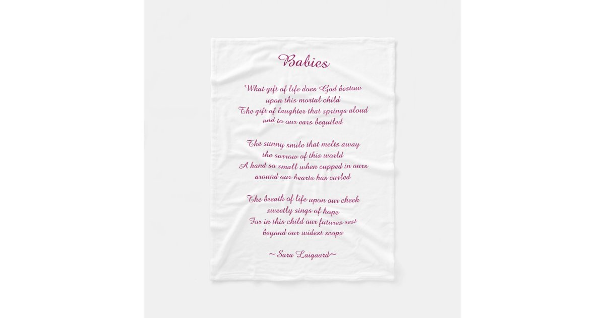 Babies poem fleece blanket Zazzle