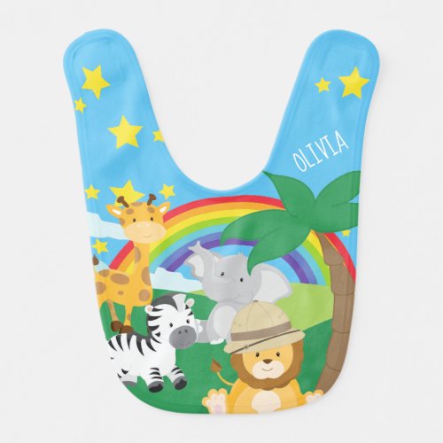 Babies Safari Jungle Animals and First Name Baby Bib