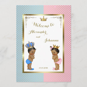 Babies Shower TWINS,pink blue,elegant backgrd 5x7 Invitation