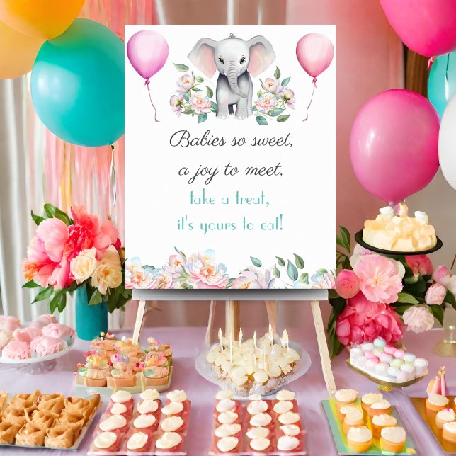 Babies So Sweet Treat Baby Elephant Dessert Poster (Guide you guest to the dessert table with this charming rhyme and coordinating baby shower design. )