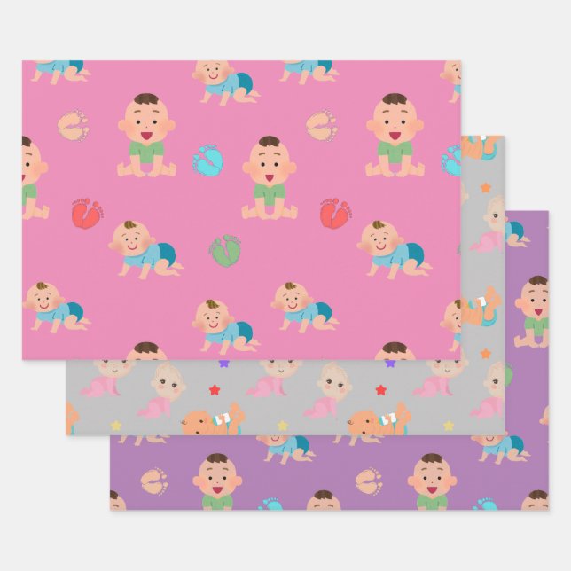 Babies Wrapping Paper Flat Sheet Set of 3 (Set)