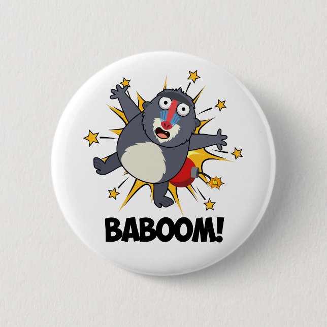 Baboom Funny Exploding Baboon Pun  Button (Front)