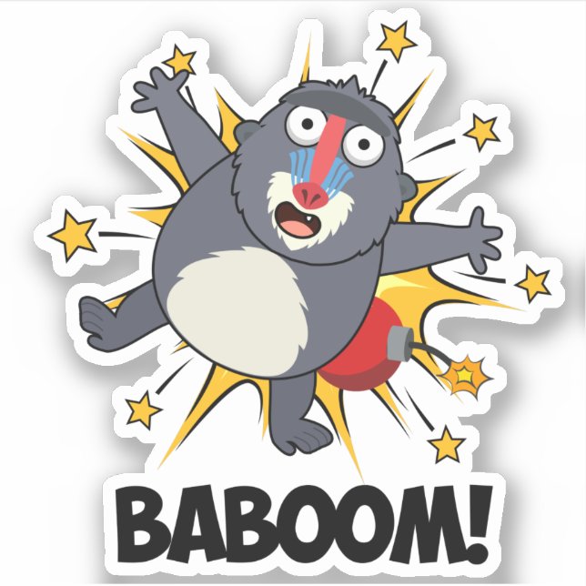 Baboom Funny Exploding Baboon Pun  Sticker (Front)