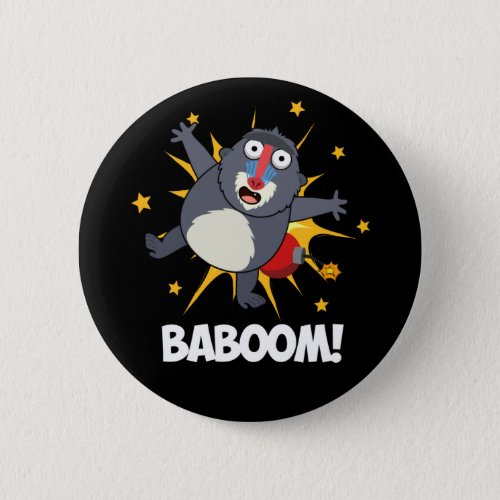 Baboom Funny Exploding Monkey Baboon Pun Dark BG Button