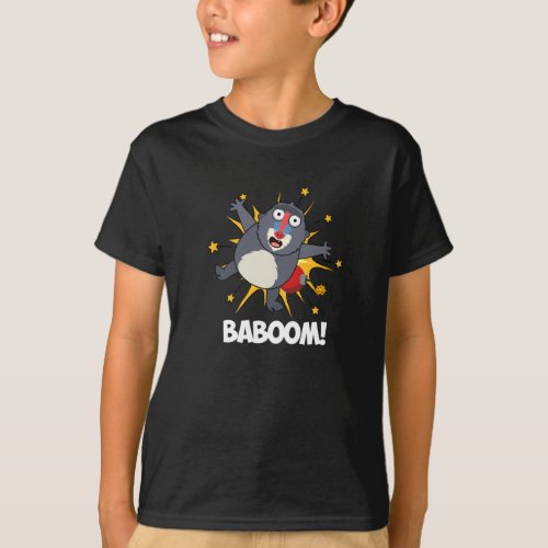Baboom Funny Exploding Monkey Baboon Pun Dark BG T_Shirt