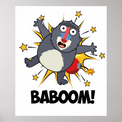 Baboom Funny Exploding Monkey Baboon Pun  Poster