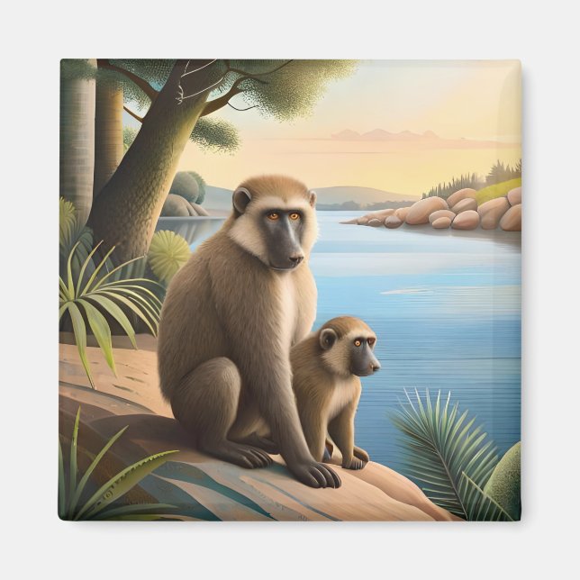 Baboon and The Monkey's Baby: Ape Jungle Wildlife Magnet (Front)