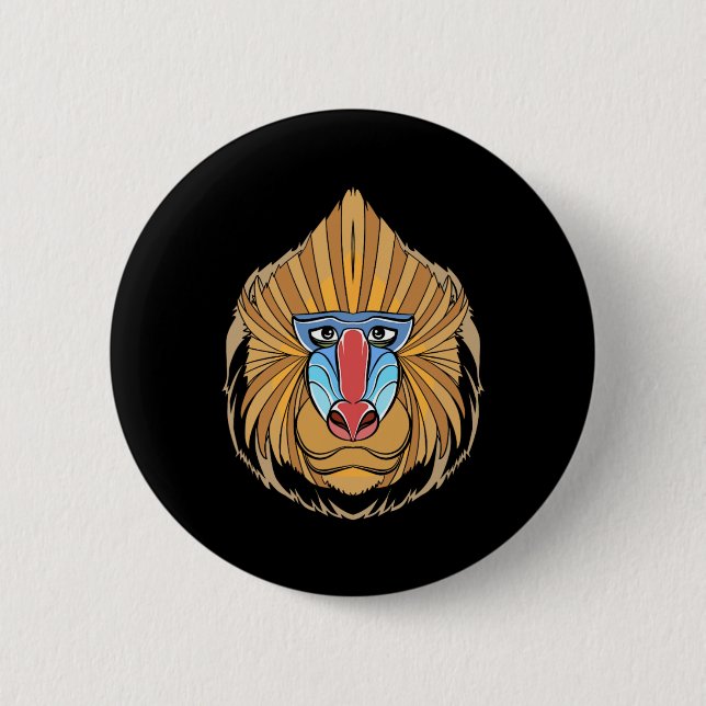 Baboon Face Halloween Scary Baboon Monkey  Button (Front)