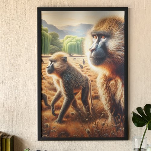 Baboon Family Reunion A Field of Harmony Poster