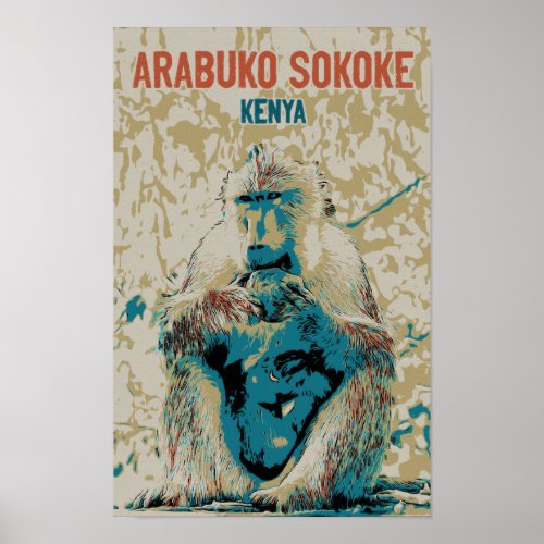 Baboon Kenya Arabuko Sokoke National Park Poster