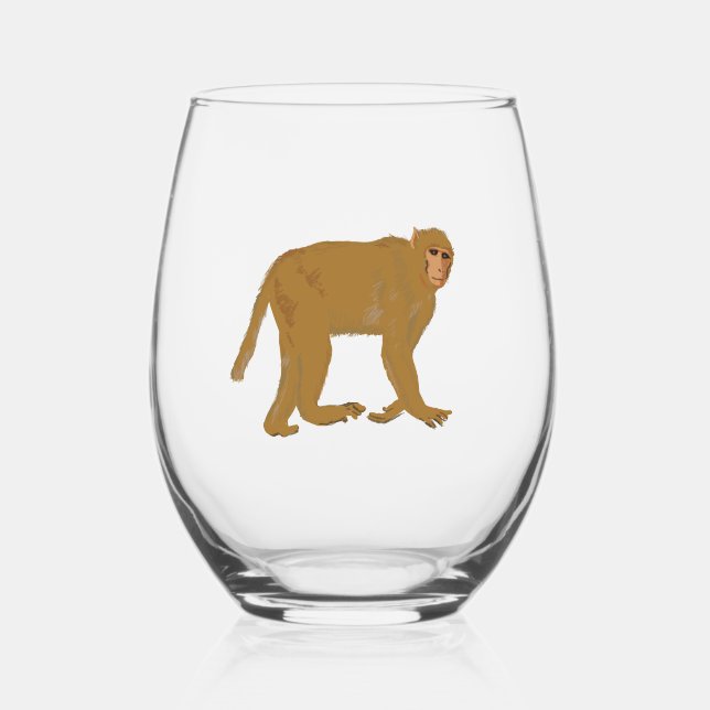 Baboon monkey art stemless wine glass (Front)