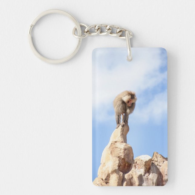 Baboon monkey on top of a mountain keychain (Front)