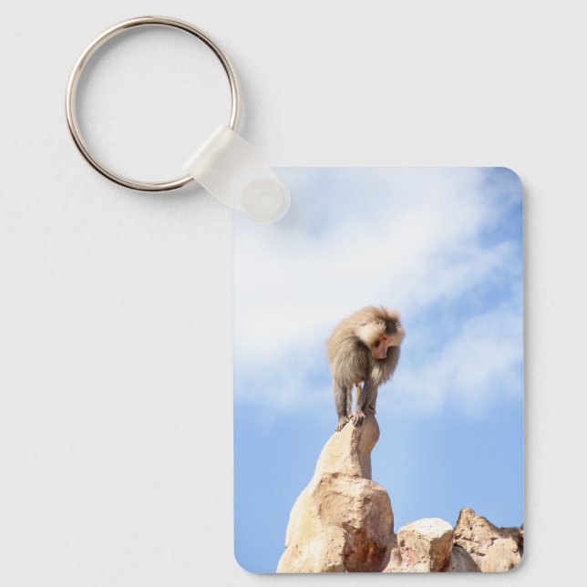 Baboon monkey on top of a mountain keychain (Front)