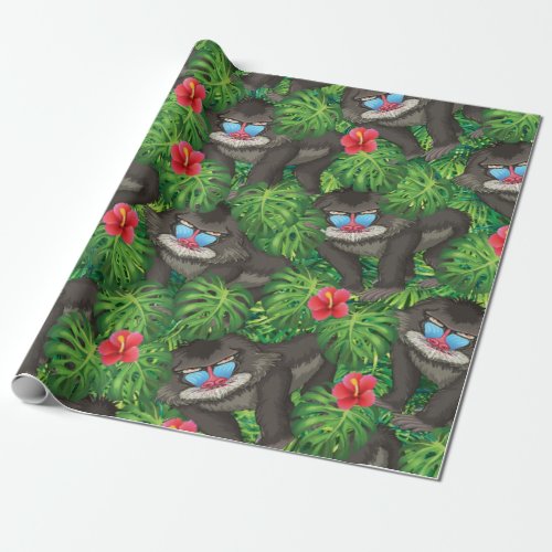 Baboon Wild Animal in Tropical Rain_forest Jungle Wrapping Paper