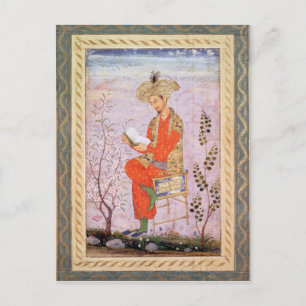 Babur Reading, Mughal Postcard