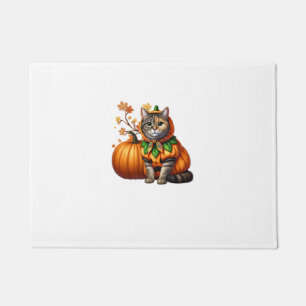Babushka Halloween Cat Pumpkin Doormat