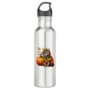 Babushka Halloween Cat Pumpkin  Stainless Steel Water Bottle