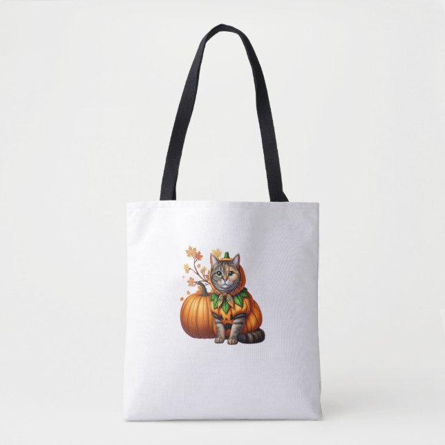 Babushka Halloween Cat Pumpkin  Tote Bag (Front)