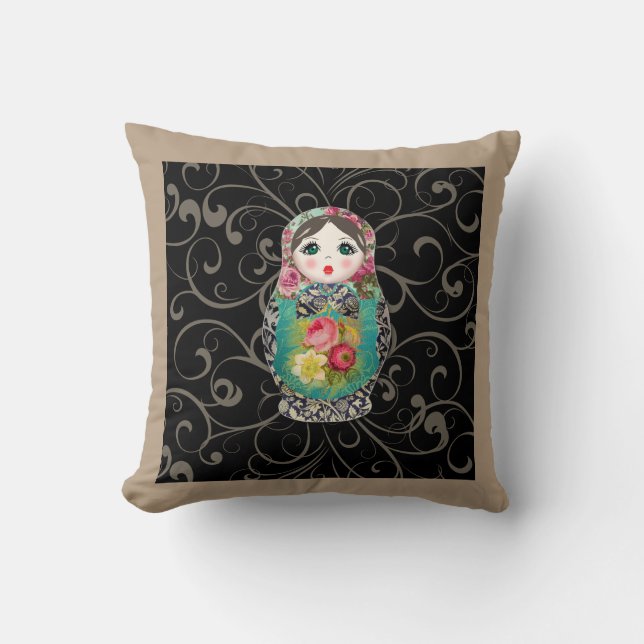 Babushka Russian Doll Colourful Bold Rose Flower 2 Throw Pillow (Front)