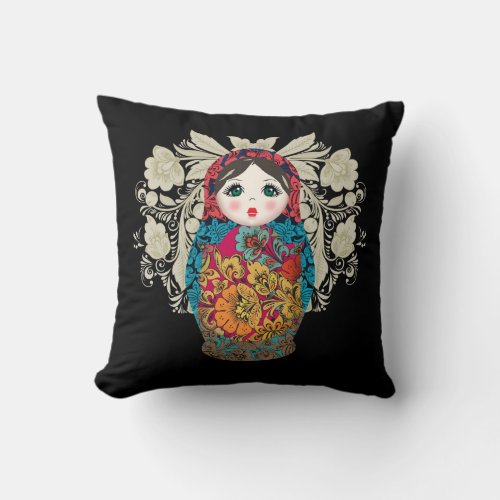 Babushka Russian Folk art Dolls Throw Pillow