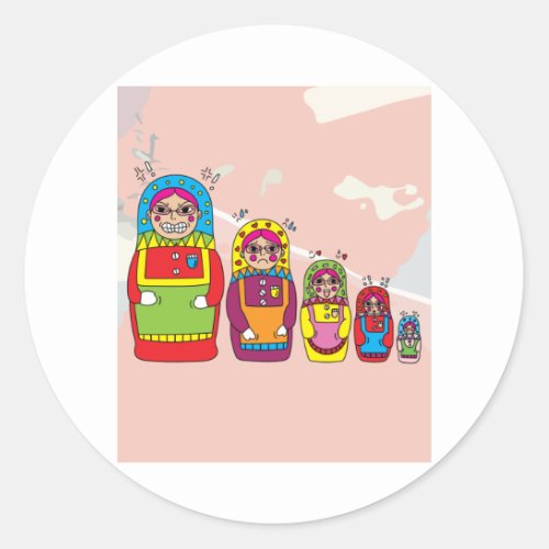 Babushka Russian Wooden Dolls Classic Round Sticker