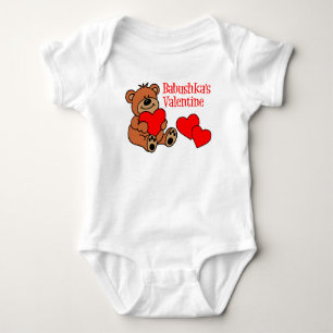 Babushka's Valentine Cartoon Bear And Hearts Baby Bodysuit