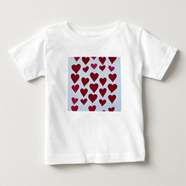 Baby 12 mos. white t-shirt with red hearts design  (Front)