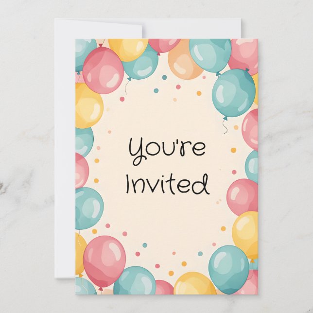 Baby 1st Birthday Balloon Design Invitation (Front)