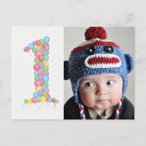 Baby 1st Birthday Balloons Thanks Photo Postcard