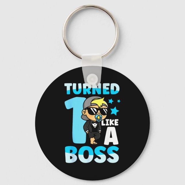 Baby 1st Birthday Boy Girl 1 Year Like A Boss Kids Keychain (Front)