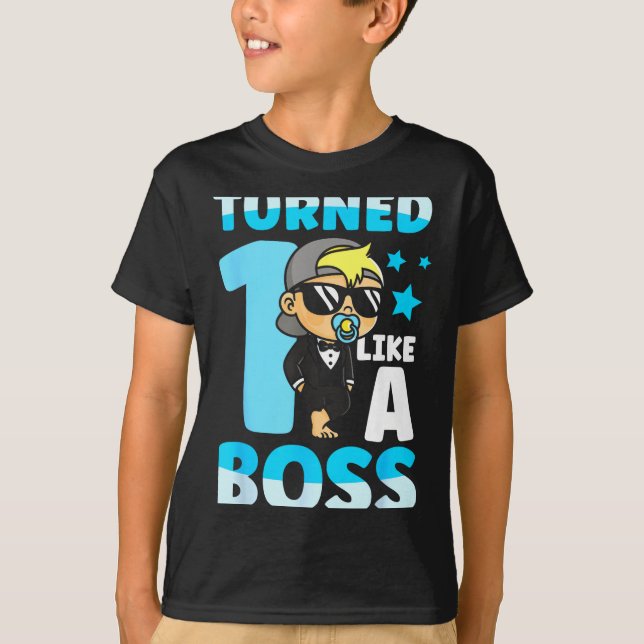 Baby 1st Birthday Boy Girl 1 Year Like A Boss Kids T-Shirt (Front)